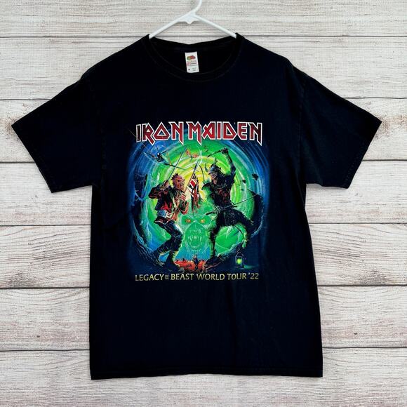 Iron Maiden Legacy of the Beast World Tour 2022 T-Shirt Mens Medium Black - Picture 1 of 9